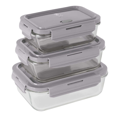 BH/8792, Conjunto de 3 recipientes de vidro para alimentos, Vidro, Recipiente para alimentos, Recipiente de vidro para alimentos, Caixa para alimentos, Armazenamento de alimentos