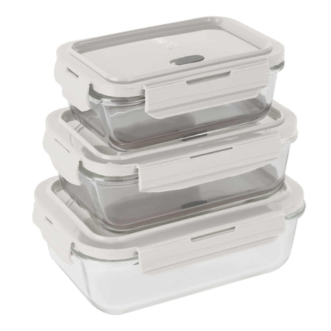 BH/8793, joc de 3 recipients de vidre per a aliments, vidre, recipient per a aliments, recipient de vidre per a aliments, caixa per a aliments, emmagatzematge d'aliments
