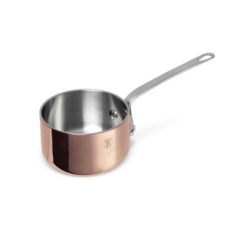 Product image of Sauce pan 8,5cm. Part of the Copper Touch Collection . Features: • Material: stainless steel, aluminium, copper • Size: 8,5*5 cm • Color: copper. (Studio view). Official Berlinger Haus product, boosted by Promintra sl.