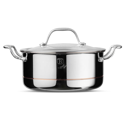 Product image of Casserole with lid 20cm. Part of the Copper Touch Collection . Features: • Material: stainless steel, aluminium, copper • Size: 20*9,5 cm • Color: stainless steel with copper line. (Studio view). Official Berlinger Haus product, boosted by Promintra sl.