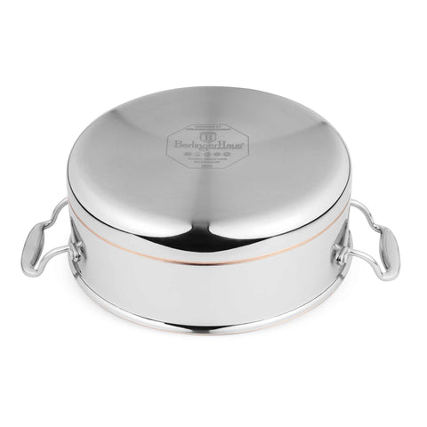 Product image of Casserole with lid 24cm. Part of the Copper Touch Collection . Features: • Material: stainless steel, aluminium, copper • Size: 24*10 cm • Color: stainless steel with copper line. (Studio view). Official Berlinger Haus product, boosted by Promintra sl.