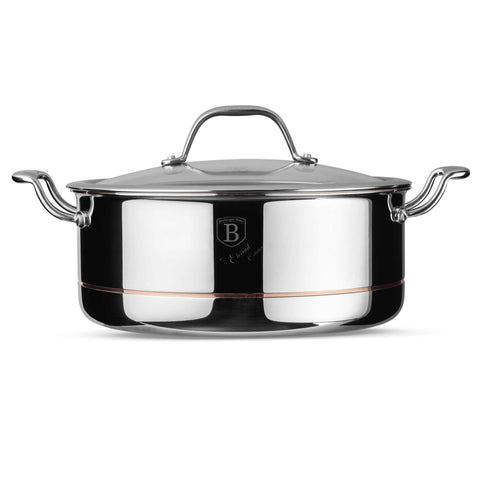 Product image of Casserole with lid 24cm. Part of the Copper Touch Collection . Features: • Material: stainless steel, aluminium, copper • Size: 24*10 cm • Color: stainless steel with copper line. (Studio view). Official Berlinger Haus product, boosted by Promintra sl.