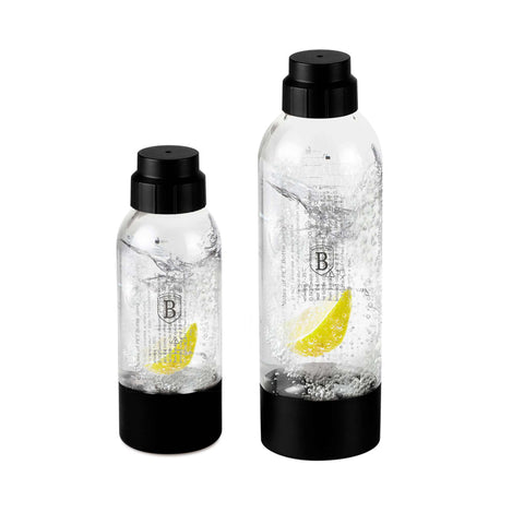 Product image of Soda maker bottle 1,0L. Part of the Black Vantage Collection/Matte Black Collection/Black Silver Collection . Features: • Material: PET plastic • Capacity: 1,0 L • Size: 27,7*8,5 cm • Color: black. (Conceptual view). Official Berlinger Haus product, boosted by Promintra sl.
