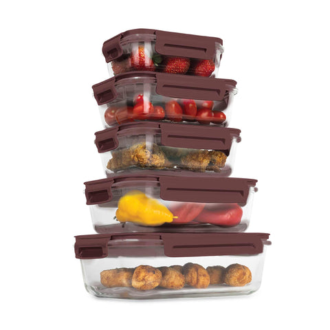 Imatge del producte d'un joc de 5 recipients de vidre per a aliments. Part de la col·lecció Leonardo. Característiques: • Material: vidre, plàstic, silicona • Capacitat: • 14,5*10,4*4,6 cm, 370 ml • 16,9*12,3*5,1 cm, 640 ml • 16,9*12,3*5,1 cm, 640 ml • 19,6*1. Producte oficial de Berlinger, impulsat per Promintra sl.