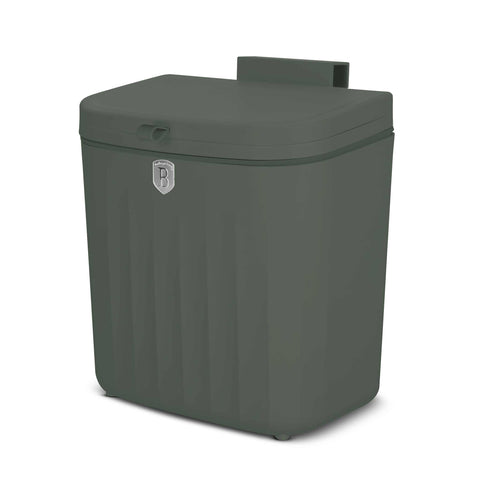 Product image of Hanging bin 7L. Part of the Matte Green Collection . Features: • Material: plastic, thermoplastic rubber • Size: 24*15,6*26,6 cm, 7L • Color: green. (Studio view). Official Berlinger Haus product, boosted by Promintra sl.