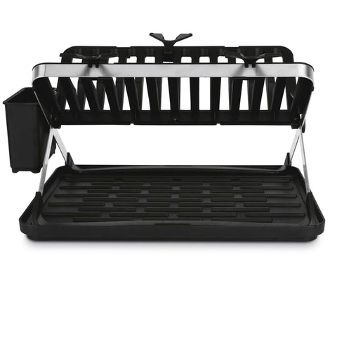 Product image of Dish rack. Part of the Black Rose Collection . Features: • Material: stainless steel, plastic • Size: 48*35,4*27,2 cm • Removable tray • Extra hanging hooks • Color: black- rose gold. (Studio view). Official Berlinger Haus product, boosted by Promintra sl.