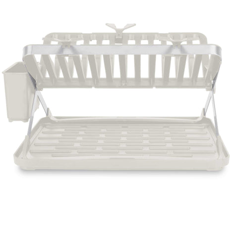 Product image of Dish rack. Part of the Sahara Collection . Features: • Material: stainless steel, plastic • Size: 48*35,4*27,2 cm • Removable tray • Extra hanging hooks • Color: cream. (Studio view). Official Berlinger Haus product, boosted by Promintra sl.