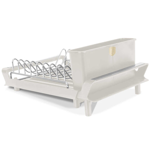 Product image of Adjustable dish rack. Part of the Sahara Collection . Features: • Material: stainless steel, plastic, iron • Size: 27,9-46,5*20*11,6 cm • Adjustable tray • Color: cream. (Studio view). Official Berlinger Haus product, boosted by Promintra sl.