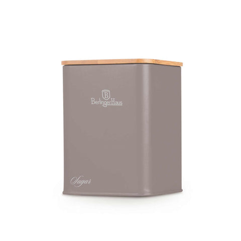 Product image of Bread box with 3pcs canister set. Part of the Taupe Collection . Features: • Material: carbon steel with matt powder coating, bamboo • Include: • Bread box 33*18*12 cm • Sugar canister Ø10*13 cm • Tea canister Ø10*13 cm • .... (Studio view). Official Berlinger Haus product, boosted by Promintra sl.