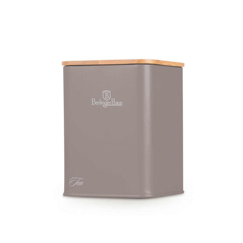 Product image of Bread box with 3pcs canister set. Part of the Taupe Collection . Features: • Material: carbon steel with matt powder coating, bamboo • Include: • Bread box 33*18*12 cm • Sugar canister Ø10*13 cm • Tea canister Ø10*13 cm • .... (Studio view). Official Berlinger Haus product, boosted by Promintra sl.