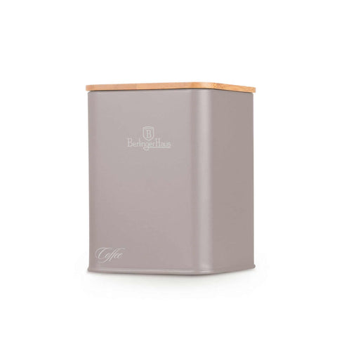 Product image of Bread box with 3pcs canister set. Part of the Taupe Collection . Features: • Material: carbon steel with matt powder coating, bamboo • Include: • Bread box 33*18*12 cm • Sugar canister Ø10*13 cm • Tea canister Ø10*13 cm • .... (Studio view). Official Berlinger Haus product, boosted by Promintra sl.
