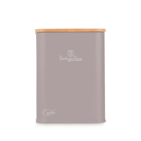 Product image of Bread box with 3pcs canister set. Part of the Taupe Collection . Features: • Material: carbon steel with matt powder coating, bamboo • Include: • Bread box 33*18*12 cm • Sugar canister Ø10*13 cm • Tea canister Ø10*13 cm • .... (Studio view). Official Berlinger Haus product, boosted by Promintra sl.
