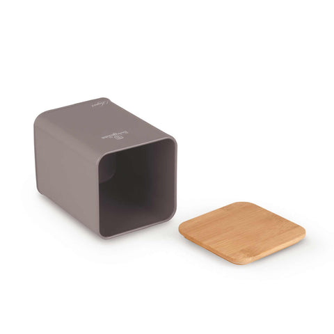 Product image of Bread box with 3pcs canister set. Part of the Taupe Collection . Features: • Material: carbon steel with matt powder coating, bamboo • Include: • Bread box 33*18*12 cm • Sugar canister Ø10*13 cm • Tea canister Ø10*13 cm • .... (Studio view). Official Berlinger Haus product, boosted by Promintra sl.