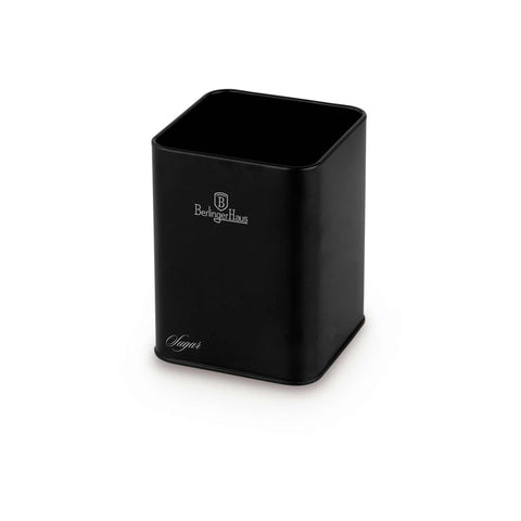 Product image of Bread box with 3pcs canister set. Part of the Black Vantage Collection/Matte Black Collection/Black Silver Collection . Features: • Material: carbon steel with matt powder coating, bamboo • Include: • Bread box 33*18*12 cm • Sugar canister Ø10*13 cm • Tea canister Ø10*13 cm • .... (Studio view). Official Berlinger Haus product, boosted by Promintra sl.