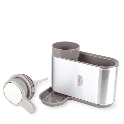 Product image of Soap dispenser. Part of the Taupe Collection . Features: • Material: stainless steel, plastic • Size: 15,8*12,7*17,8 cm • Color: matt taupe. (Studio view). Official Berlinger Haus product, boosted by Promintra sl.