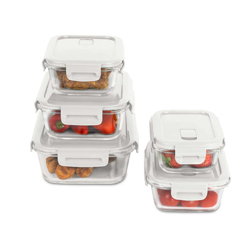 BH/8937, Joc de 5 recipients de vidre per a aliments, Vidre, recipient per a aliments, recipient de vidre per a aliments, caixa per a aliments, emmagatzematge d'aliments