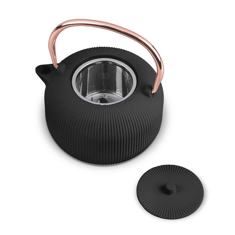 BH/8941, Tetera de ferro colat de 1 l, color negre i or rosa.