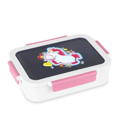 Product image of Lunch box. Part of the Minions Collection . Features: • Material: plastic, silicone • Capacity: • 24*18 cm, 1320 ml • Color: pink- white. (Studio view). Official Berlinger Haus product, boosted by Promintra sl.