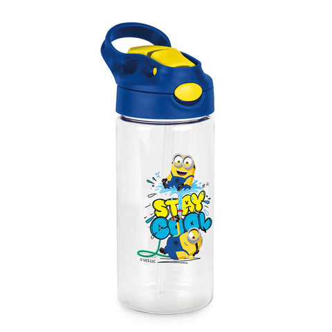 Product image of Drinking bottle 0,5L. Part of the Minions Collection . Features: • Material: plastic • Flip top lid • Capacity: 0,5 L • Size: 9*6,8*19,2 cm • Color: yellow- blue. (Studio view). Official Berlinger Haus product, boosted by Promintra sl.