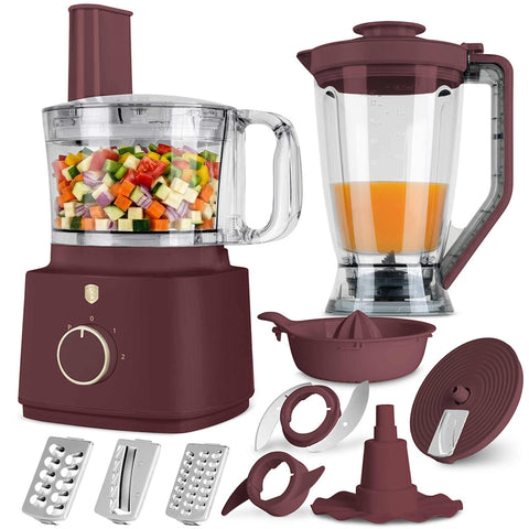 Product image of 9in1 food processor. Part of the Leonardo Collection . Features: • Material: stainless steel, plastic • Voltage: 220-240V 50/60Hz • Power: 750W • Included: • Stainless steel chopper blade • Disc holder with 4 dis.... (Conceptual view). Official Berlinger Haus product, boosted by Promintra sl.