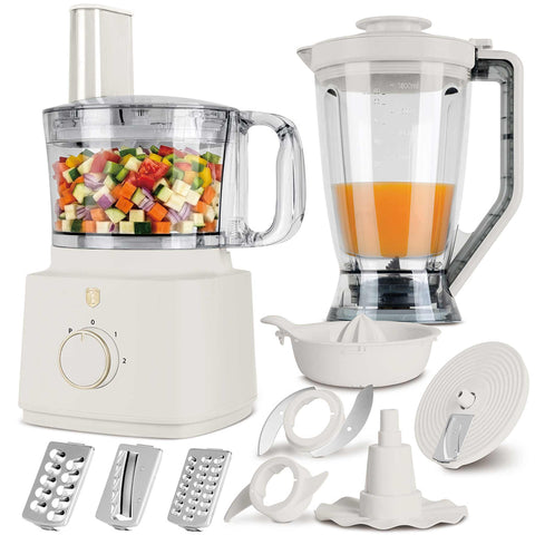 Product image of 9in1 food processor. Part of the Sahara Collection . Features: • Material: stainless steel, plastic • Voltage: 220-240V 50/60Hz • Power: 750W • Included: • Stainless steel chopper blade • Disc holder with 4 dis.... (Conceptual view). Official Berlinger Haus product, boosted by Promintra sl.