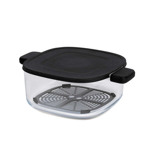 Product image of 2in1 glass air fryer 4L and 1,5L visible window. Part of the Black Rose Collection . Features: • Power: 220-240V, 50/60 Hz 1500W • Temperature control: 40-200℃ • Include: • Borosilicate glass bowl: 4 L • Borosilicate glass bowl: 1,5 L • 2 pcs.... (Studio view). Official Berlinger Haus product, boosted by Promintra sl.
