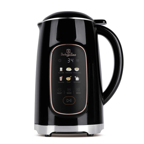Product image of Soymilk and soup maker 1,2L. Part of the Black Rose Collection . Features: • Material: stainless steel, plastic • Max capacity: 1200 ml • Voltage: 220-240V, 50/60Hz • Heating power: 800-950W • Blending power 250W • Accesso.... (Studio view). Official Berlinger Haus product, boosted by Promintra sl.