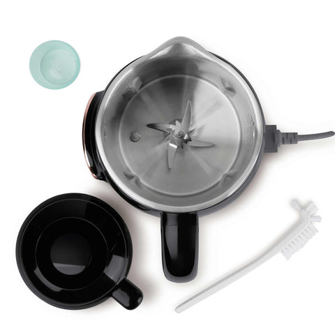 Product image of Soymilk and soup maker 1,2L. Part of the Black Rose Collection . Features: • Material: stainless steel, plastic • Max capacity: 1200 ml • Voltage: 220-240V, 50/60Hz • Heating power: 800-950W • Blending power 250W • Accesso.... (Studio view). Official Berlinger Haus product, boosted by Promintra sl.