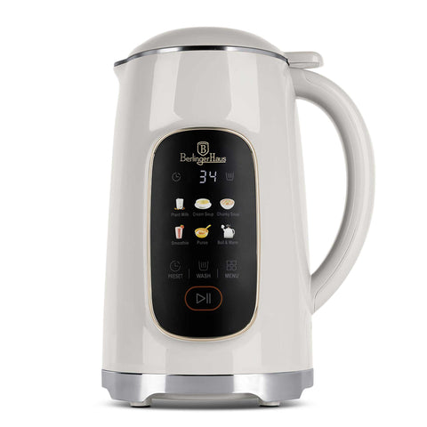 Product image of Soymilk and soup maker 1,2L. Part of the Sahara Collection . Features: • Material: stainless steel, plastic • Max capacity: 1200 ml • Voltage: 220-240V, 50/60Hz • Heating power: 800-950W • Blending power 250W • Accesso.... (Studio view). Official Berlinger Haus product, boosted by Promintra sl.