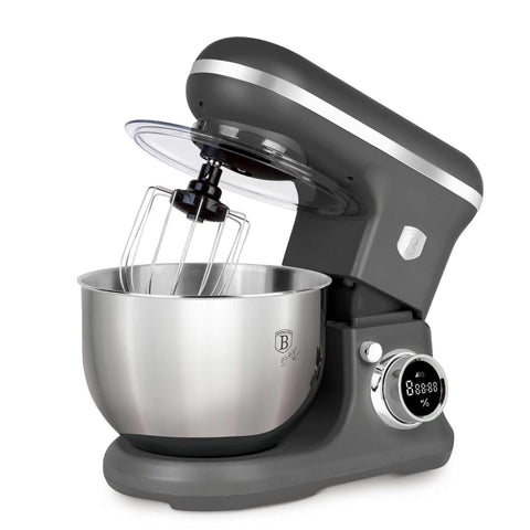 Product image of Kitchen machine. Part of the Anthracite Collection . Features: • Material: stainless steel, plastic • 1200 W, 220-240V, 50/60 Hz • Include: • 18/10 stainless steel bowl 6L • Non-stick dough hook • Non-stick bea.... (Studio view). Official Berlinger Haus product, boosted by Promintra sl.