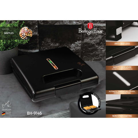 BH/9146, Waflera, Negro, Oro rosa, Sandwichera eléctrica, Parrilla eléctrica, Waflera eléctrica, Electrodomésticos de cocina
