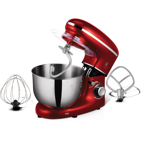 Product image of Kitchen machine. Part of the Metallic Line Burgundy Edition . Features: • Material: plastic and stainless steel • 1300 W, 220-240V, 50/60 Hz • Include: • 18/10 stainless steel bowl 6L • Non-stick dough hook • Non-stick .... (Studio view). Official Berlinger Haus product, boosted by Promintra sl.
