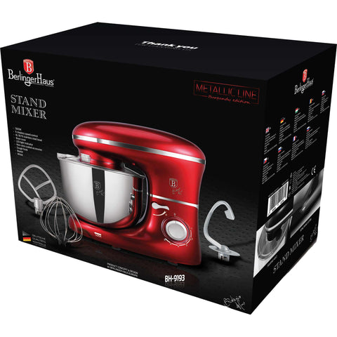 Product image of Kitchen machine. Part of the Metallic Line Burgundy Edition . Features: • Material: plastic and stainless steel • 1300 W, 220-240V, 50/60 Hz • Include: • 18/10 stainless steel bowl 6L • Non-stick dough hook • Non-stick .... (Studio view). Official Berlinger Haus product, boosted by Promintra sl.