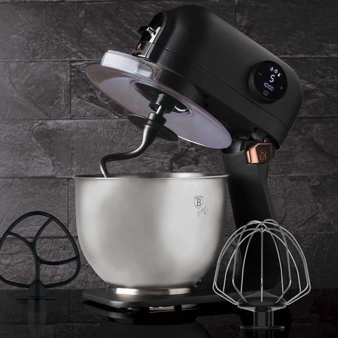 Product image of Kitchen machine. Part of the Black Rose Collection . Features: • Material: cast aluminium body and stainless steel • 1200 W, 220-240V, 50/60Hz • Include: • 18/10 stainless steel bowl 5L • Cast aluminium non-sti.... (Studio view). Official Berlinger Haus product, boosted by Promintra sl.