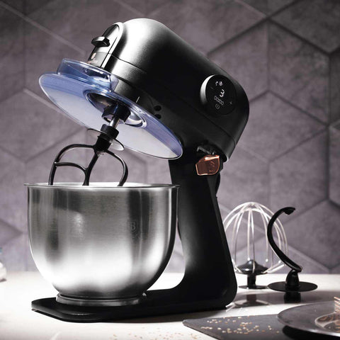 Product image of Kitchen machine. Part of the Black Rose Collection . Features: • Material: cast aluminium body and stainless steel • 1200 W, 220-240V, 50/60Hz • Include: • 18/10 stainless steel bowl 5L • Cast aluminium non-sti.... (Studio view). Official Berlinger Haus product, boosted by Promintra sl.