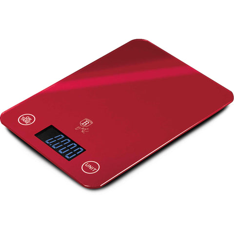 BH/9350, Báscula de cocina digital de vidrio, capacidad 5 kg, color burdeos, rojo, báscula de cocina, eléctrica, batería, báscula de cocina digital, báscula,Berlinger Haus, Promintra