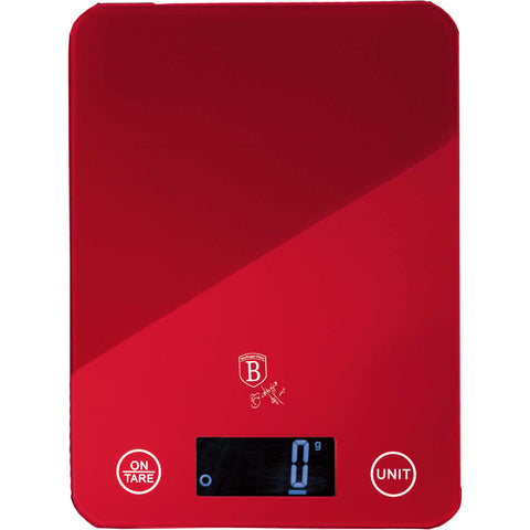 BH/9350, Báscula de cocina digital de vidrio, capacidad 5 kg, color burdeos, rojo, báscula de cocina, eléctrica, batería, báscula de cocina digital, báscula, Berlinger Haus, Promintra