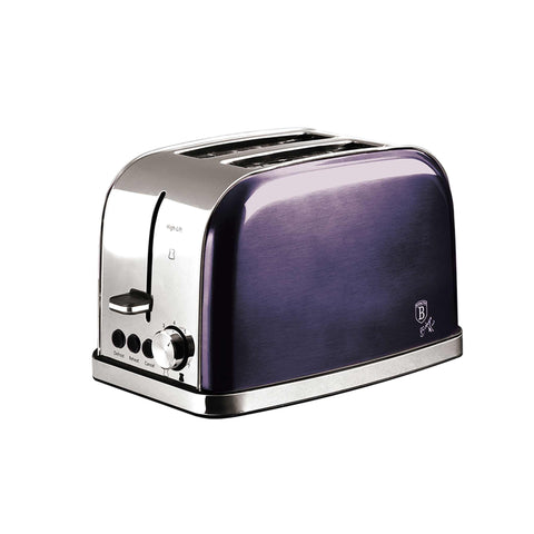 Product image of Toaster. Part of the Purple Eclipse Collection . Features: • Material: stainless steel housing • 220-240V 50/60Hz 750-850W • Size: 29*18*18,5 cm • Length of power cord: 75 cm • Color: metallic purple. (Studio view). Official Berlinger Haus product, boosted by Promintra sl.