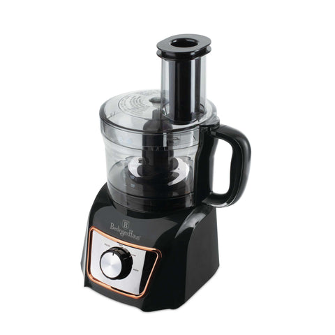 Product image of 8in1 food processor. Part of the Black Rose Collection . Features: • Material: stainless steel, plastic • Voltage: 220-240V 50-60Hz • Power: 500W • Included: • Stainless steel chopper blade • 2-side stainless steel.... (Studio view). Official Berlinger Haus product, boosted by Promintra sl.