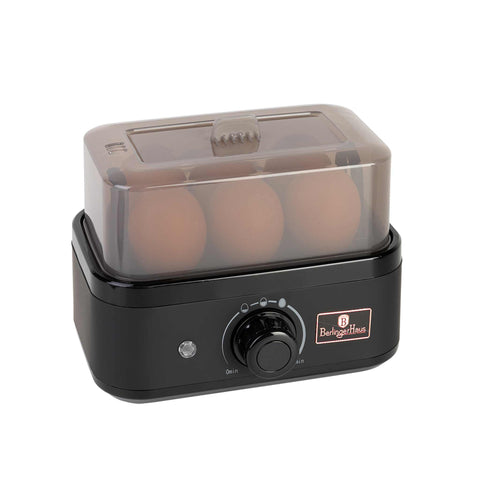 Product image of Electric egg boiler. Part of the Black Rose Collection . Features: • Power: 400 W, 220-240 V, 50 Hz • Capacity: 6 eggs maximum • Accessories: • Egg salver - 6 pcs • Trasparent cover with handle • Measuring cup with.... (Conceptual view). Official Berlinger Haus product, boosted by Promintra sl.
