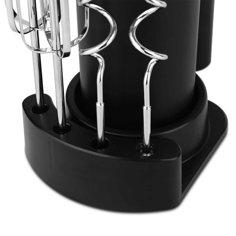 Product image of Hand mixer with stand. Part of the Black Rose Collection . Features: • Material: plastic and stainless steel • Include: • 2 pcs beaters for eggs and cream • 2 pcs hooks for mixing dough • Voltage: 220-240 V, 50/60 Hz.... (Studio view). Official Berlinger Haus product, boosted by Promintra sl.