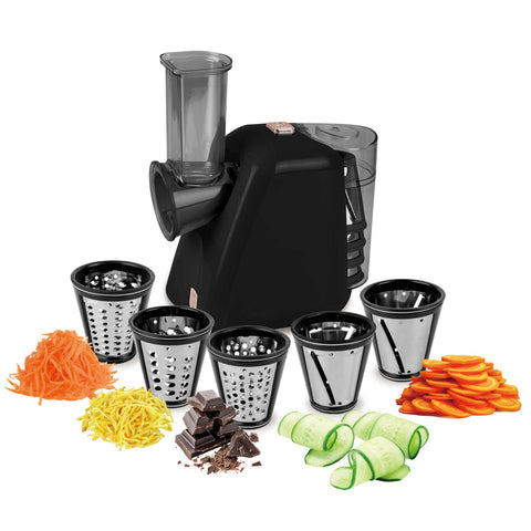 Imagem do produto: Saladeira elétrica. Parte da Coleção Black Rose. Características: • Material: aço inoxidável e plástico • 220-240V, 50/60Hz, 150 W • Inclui 5 tipos de acessórios para cortes ondulados e fatias grossas • Duração da alimentação... (Imagem de estúdio). Produto oficial Berlinger Haus, com o apoio da Promintra sl.