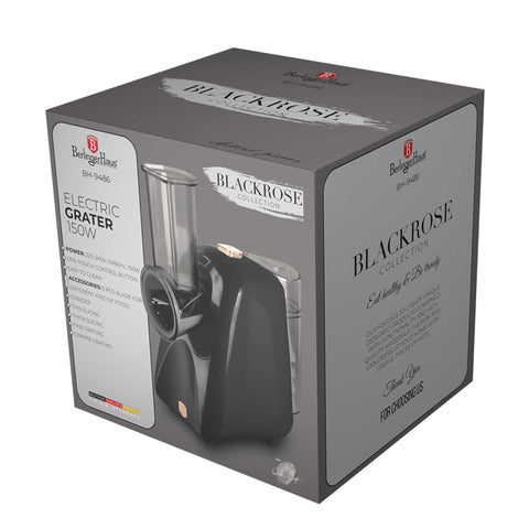 Imagem do produto: Saladeira elétrica. Parte da Coleção Black Rose. Características: • Material: aço inoxidável e plástico • 220-240V, 50/60Hz, 150 W • Inclui 5 tipos de acessórios para cortes ondulados e fatias grossas • Duração da alimentação... (Imagem de estúdio). Produto oficial Berlinger Haus, com o apoio da Promintra sl.