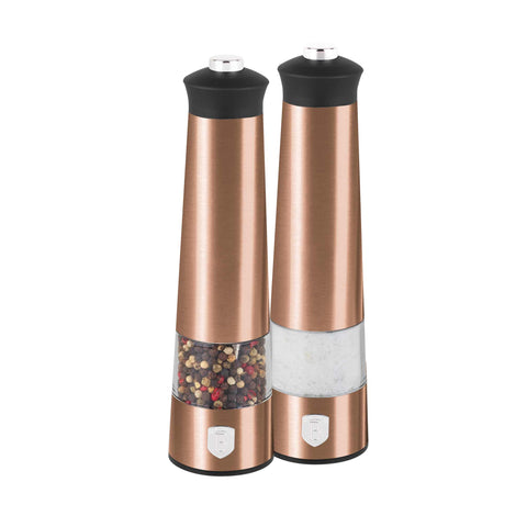 BH/9500, Juego de 2 molinillos eléctricos de sal y pimienta, oro rosa, juego de molinillos de sal y pimienta, eléctrico/batería, juego de molinillos eléctricos de sal y pimienta, juego de molinillos de sal y pimienta, utensilios de cocina, molinillo de sal y pimienta