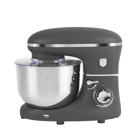 Product image of Kitchen machine. Part of the Anthracite Collection . Features: • Material: stainless steel, plastic • 1300 W, 220-240V, 50/60 Hz • Include: • 18/10 stainless steel bowl 6L • Non-stick dough hook • Non-stick bea.... (Studio view). Official Berlinger Haus product, boosted by Promintra sl.