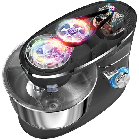 Product image of Kitchen machine. Part of the Anthracite Collection . Features: • Material: stainless steel, plastic • 1300 W, 220-240V, 50/60 Hz • Include: • 18/10 stainless steel bowl 6L • Non-stick dough hook • Non-stick bea.... (Studio view). Official Berlinger Haus product, boosted by Promintra sl.