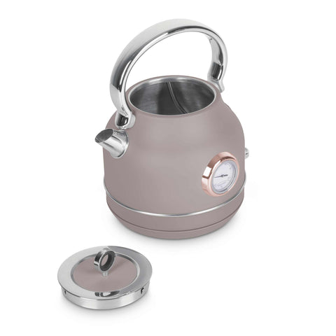 Product image of Electric kettle with thermometer. Part of the Taupe Collection . Features: • Material: 18/10 stainless steel • Capacity: 1,7L • Voltage: 220-240V,50/60Hz • Power: 2200W • Size: 26*20*28 cm • Length of power cord: 75 cm • C.... (Studio view). Official Berlinger Haus product, boosted by Promintra sl.