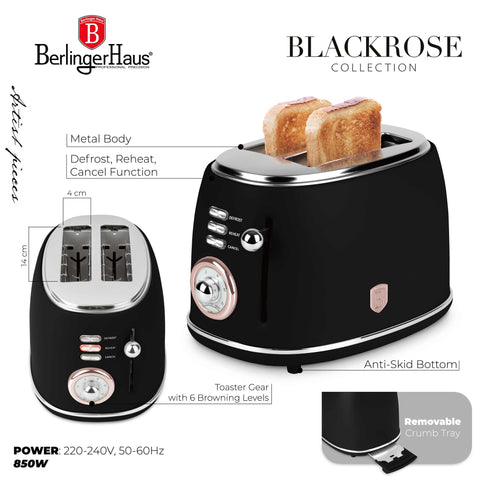 BH/9517, Tostadora, Negra, Oro Rosa, Tostadora B., Eléctrica, Dos Rebanadas, Electrodomésticos de Cocina