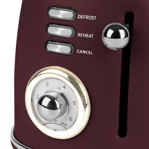 Product image of Toaster. Part of the Leonardo Collection . Features: • Material: metal, aluminium • Voltage: 220-240 V, 50/60Hz • Power: 850W • Length of power cord: 80 cm • Color: matt bordeaux. (Studio view). Official Berlinger Haus product, boosted by Promintra sl.