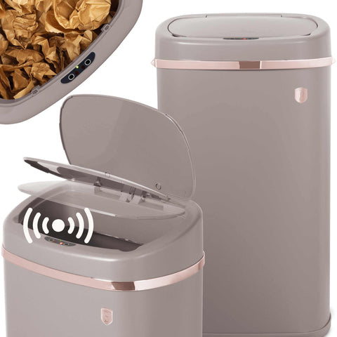 BH/9523, Cubo de basura con sensor de 58 l, color topo mate, cubo de basura con sensor, eléctrico/batería, cubo de basura, cubo de basura, utensilios de cocina